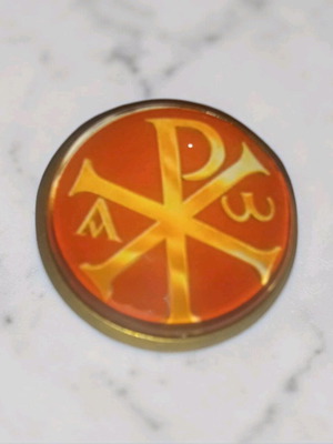 Pin with Chi Rho Alpha and Omega symbol new, religious jewelry