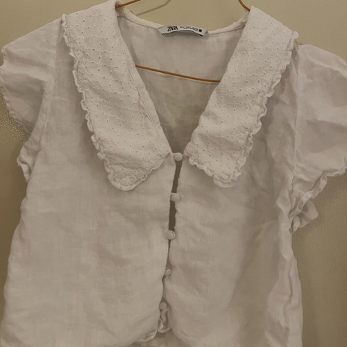 Zara shirt with unique collar, linen, white