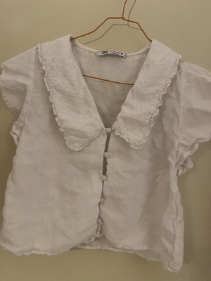 Zara shirt with unique collar, linen, white