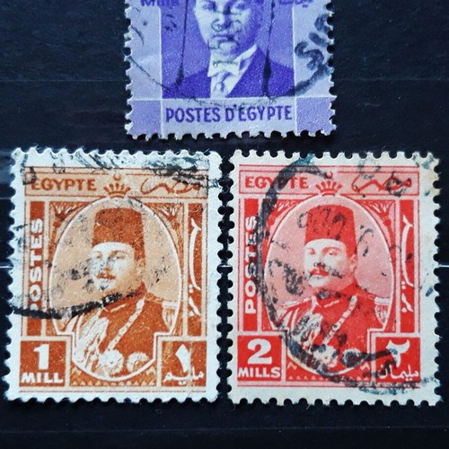 Egyptian King Faruk stamps 1937-1944 like new, set of 3