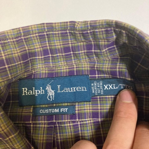 Ralph Lauren 90s Custom Fit Oxford Shirt XXL, green purple blocked