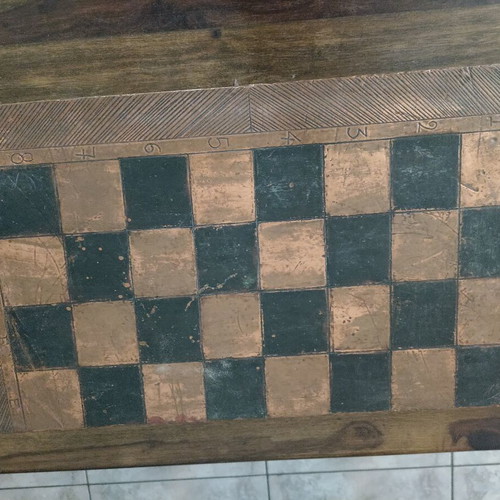 Handmade wooden backgammon and chess set used with copper inlay vintage
