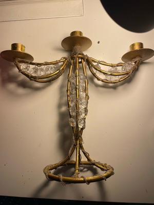 Metal candlestick like new with decorative beads for 3 candles