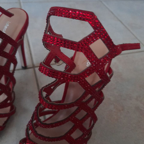 Ideal Shoes red women's sandals with strass like new, size 36, heel 11.5cm