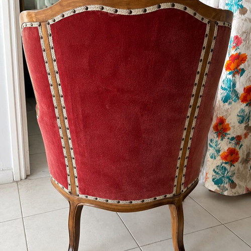 French Provincial Louis XV Style Living Room Suite 6-Piece Burgundy Velvet Like New