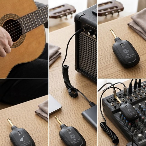 Wireless transmitter and receiver set for guitar and bouzouki