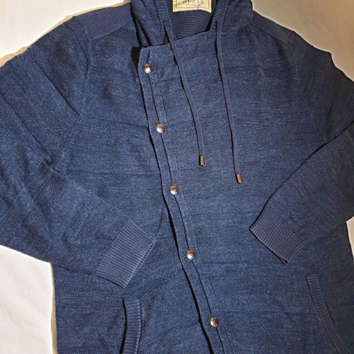 Guess men's blue cardigan with hood size M like new