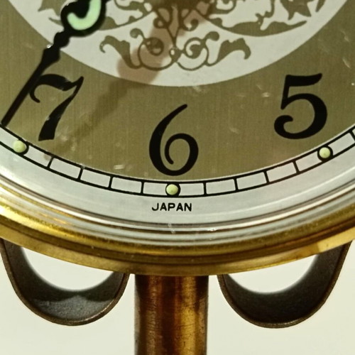 Bronze wind-up clock-alarm Rythm Japan used, 1960s design
