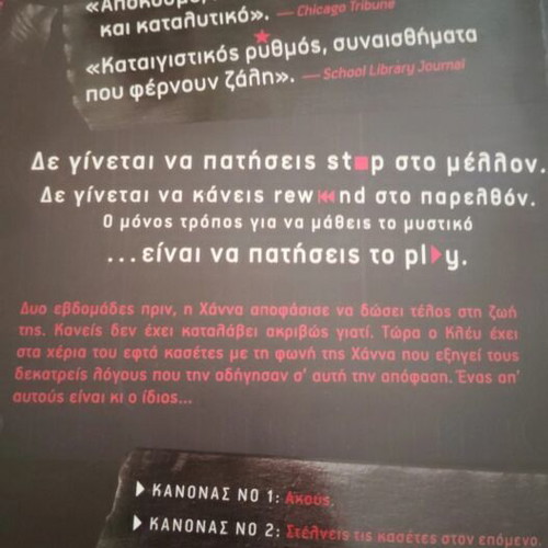 Book Δεκατρία Γιατι new, based on 13 Reasons Why series