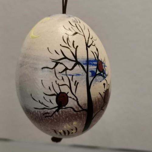 Collection of six used handmade eggs with painting and carvings
