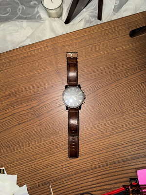 Oozoo men's watch used with brown leather strap and minimal dial