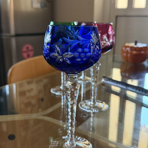 Vintage DDR Grape Cut to Clear Crystal Wine Hock Glass