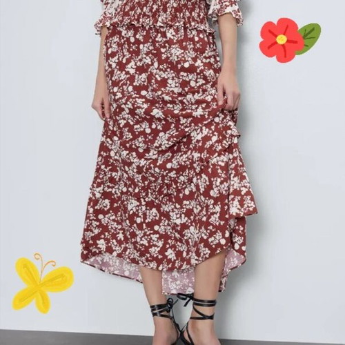 Zara floral skirt XS used, viscose, red and white
