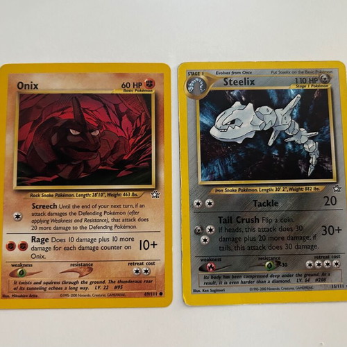 Pokémon cards Neo Genesis Onix and Steelix used, pack of 2