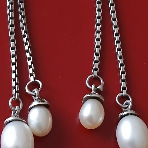Earrings with marcasite and natural pearls in 925 silver, like new, 6 cm