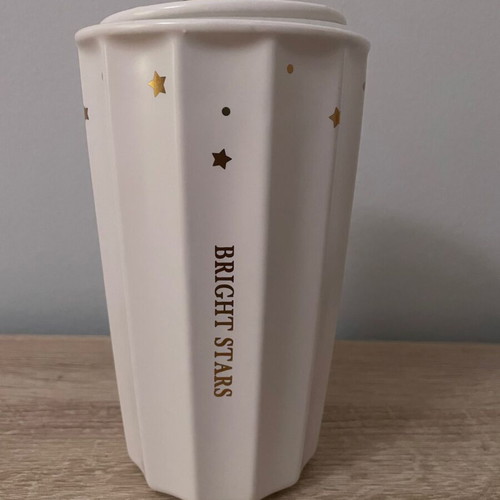 Clay cup like new with lid and straw holder