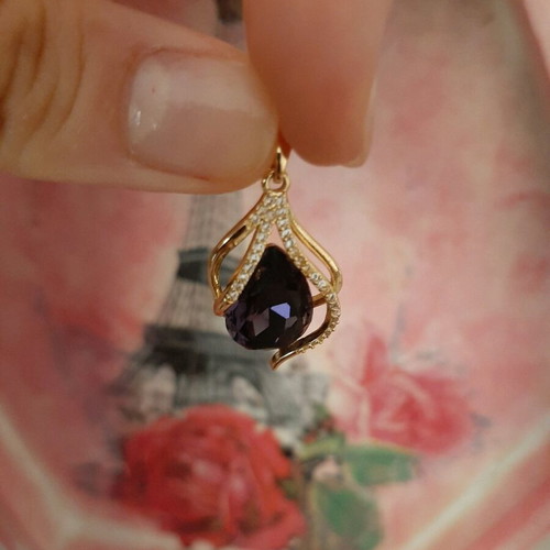 Pendant for necklace new, steel, gold color with purple stone