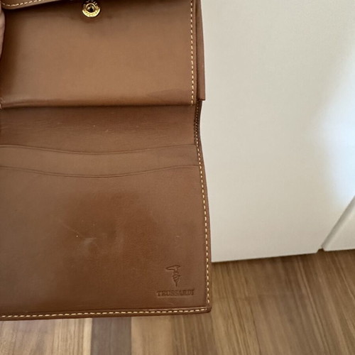 Trussardi Vintage Leather Wallet 90s Made in Italy, like new, brown beige