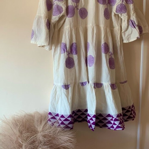 Pearl and Caviar Boho Dress new, 100% cotton with lilac details