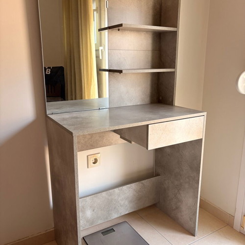 Makeup Vanity with Mirror and Drawer like new, concrete grey