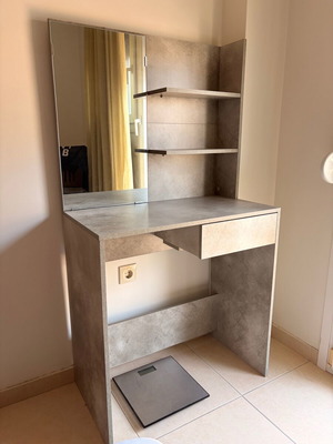 Makeup Vanity with Mirror and Drawer like new, concrete grey
