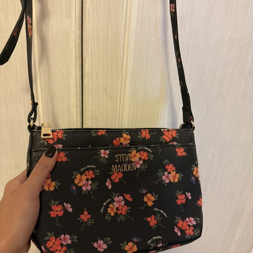 Steve Madden crossbody bag with colorful floral design, black