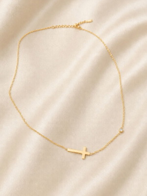 Women's gold cross necklace with rhinestones stainless steel new
