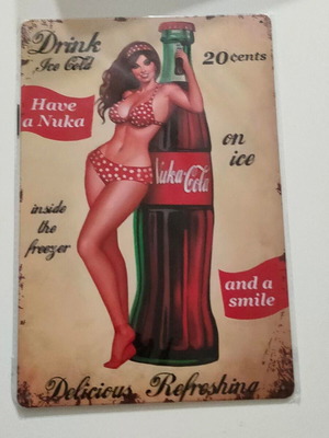 Vintage Pin-Up Nuka-Cola Metal Decorative Sign 20x30cm like new