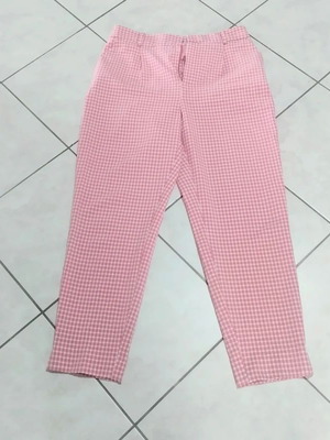 Zara pants carreaux vichy dusty pink M ankle length like new