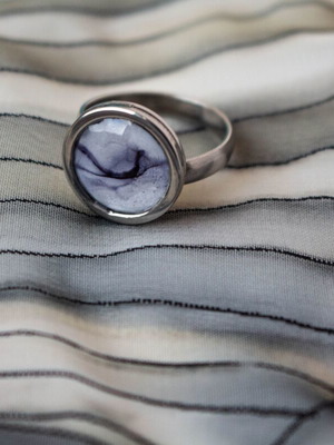 Artisan ring new with alcohol ink and epoxy resin, stainless steel base