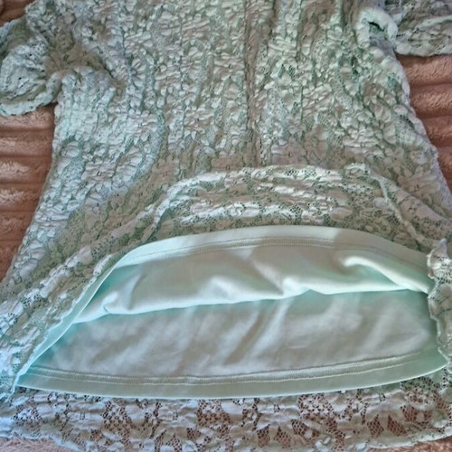 Mint lace blouse C&A with beads on neckline, like new