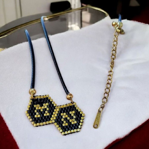 Steel necklace double monogram Miyuki handmade, made-to-order