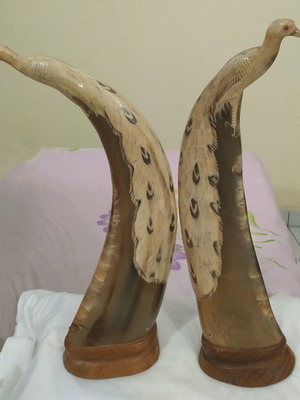 Handmade horn peacock decorations new, set of two pieces