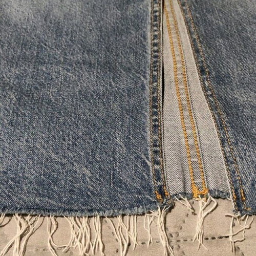 Stradivarius denim skirt like new, size 40 UK12, blue with frayed hem