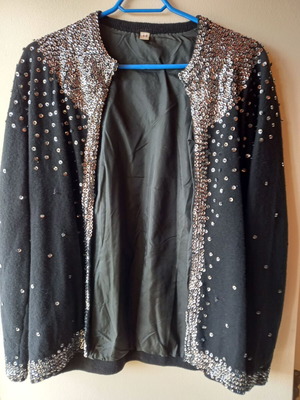 Vintage black evening women's cardigan with sequins used, Medium/Small