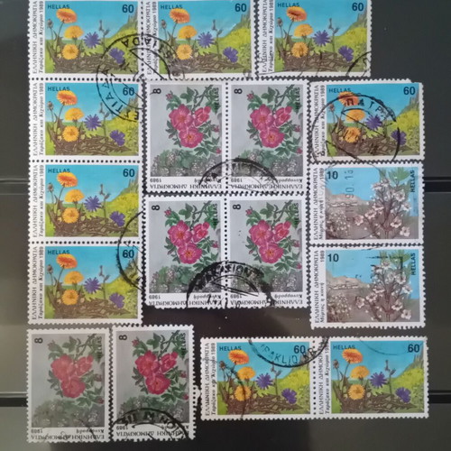 Greek Stamps used, 1988-1989 Wildflowers Edition, 21 pieces