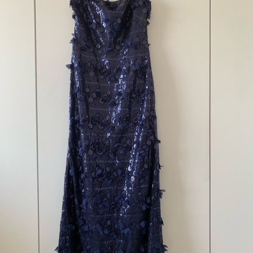 Eliza J maxi evening dress with sequins and 3D petals, like new, navy blue