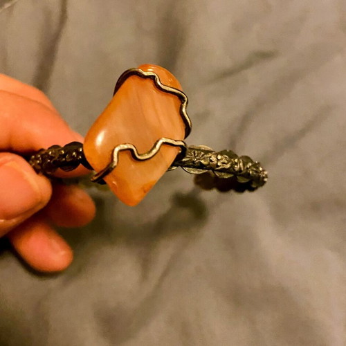 Handmade bracelet used with large amber stone