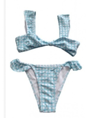 Μαγιό για κορίτσι bikini γαλάζιο-λευκό καρό καινούργιο