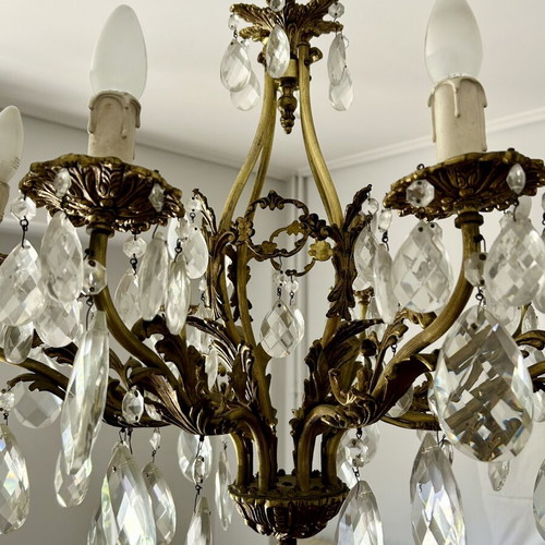 Vintage eight-arm chandelier like new, bronze with crystal decoration