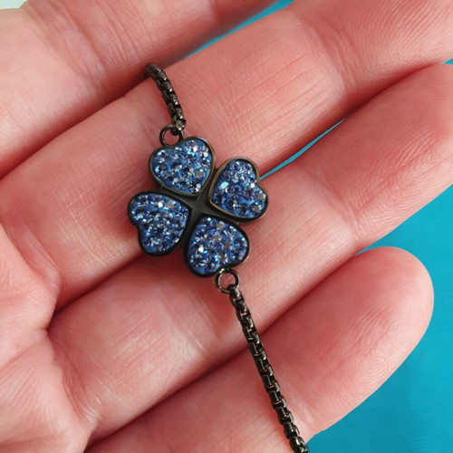 Folli Follie bracelet like new, black with blue crystals, adjustable