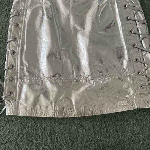 Manokhi metallic mini skirt XS real leather like new, silver