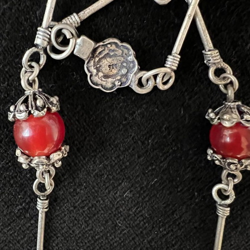 Silver necklace old with carnelian and intricate detail
