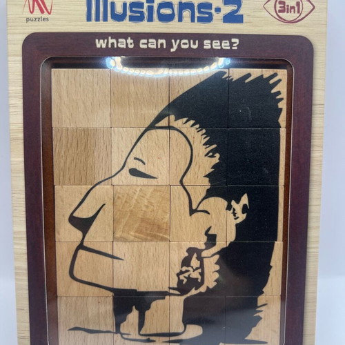 Optical Illusions 2 Sliding Puzzle New Wooden Brain Teaser