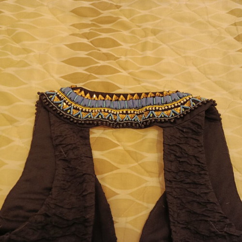 Women's dress black elastic with blue gold beads like new, size L