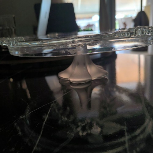 Crystal serving platter with floral design like new