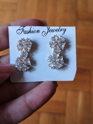 Faux Earrings with Triangular Zirconia Stones like new, gold tone