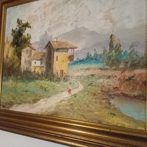 Canvas painting landscape with traditional houses like new