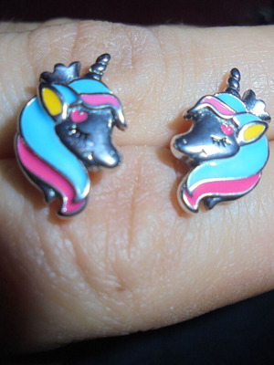 925 Silver Unicorn Earrings multicolored new