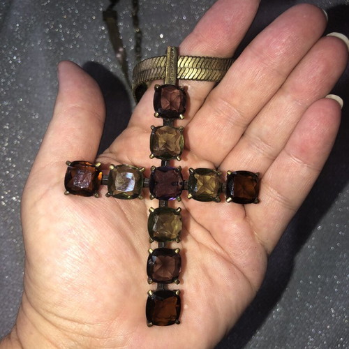 Dyrberg/Kern Vintage Statement Necklace Cross with Crystals